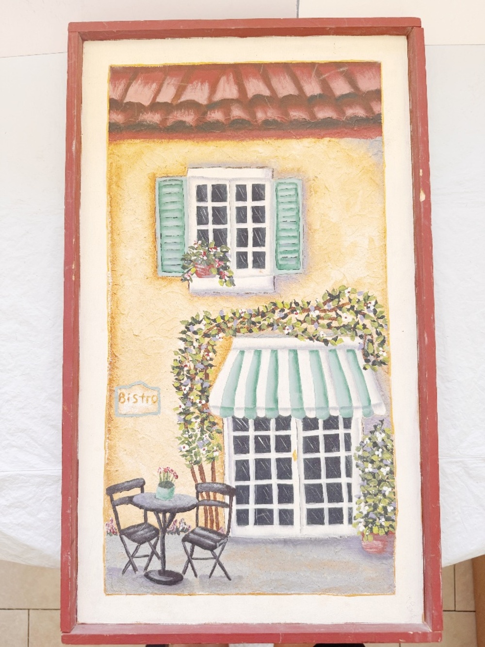 Original 3D Textured Painting French Bistro Sidewalk Cafe Framed Art 13x22